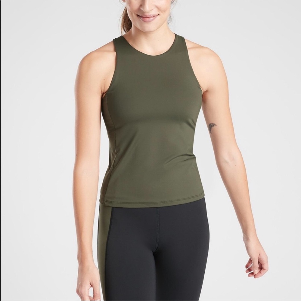 Athleta • Lightning Support Top Sz Small Olive Green Built in Bra Yoga Racerback - Picture 1 of 8